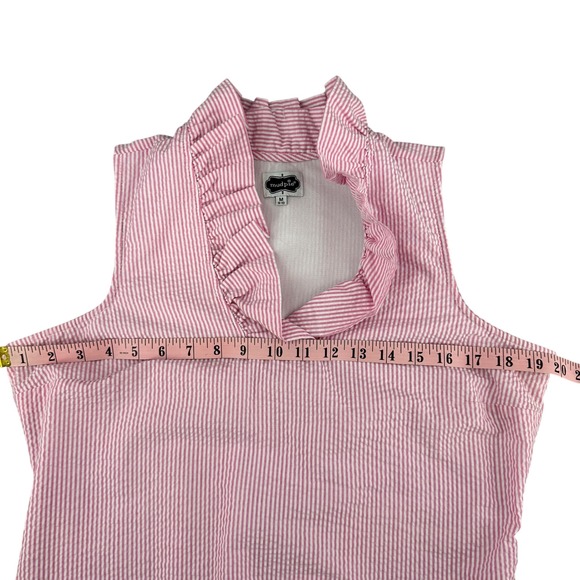 Mud Pie Pink White Stripe Seersucker Ruffle Collar Sleeveless Dress Womens M - Picture 7 of 10
